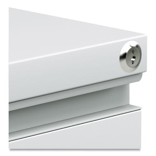 File Pedestal with Full-Length Pull, Left/Right, 3-Drawers: Box/Box/File, Legal/Letter, Light Gray, 14.96" x 19.29" x 27.75". Picture 6