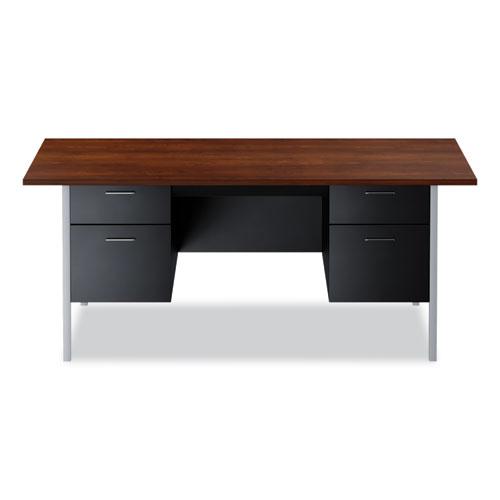 Double Pedestal Steel Desk, 72" x 36" x 29.5", Mocha/Black, Chrome-Plated Legs. Picture 1