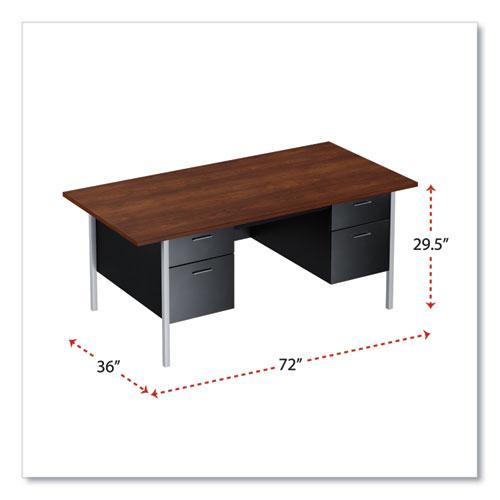 Double Pedestal Steel Desk, 72" x 36" x 29.5", Mocha/Black, Chrome-Plated Legs. Picture 2