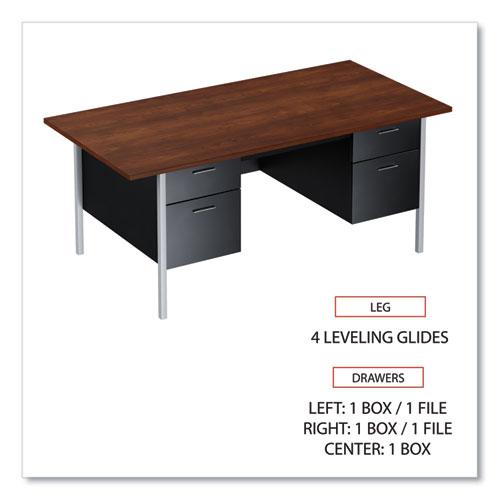 Double Pedestal Steel Desk, 72" x 36" x 29.5", Mocha/Black, Chrome-Plated Legs. Picture 3
