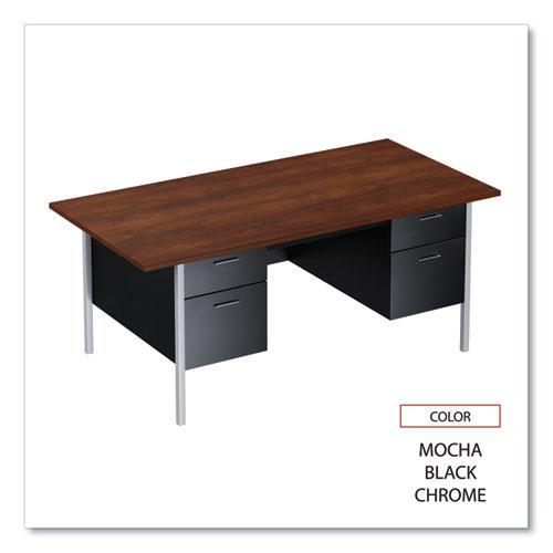 Double Pedestal Steel Desk, 72" x 36" x 29.5", Mocha/Black, Chrome-Plated Legs. Picture 4