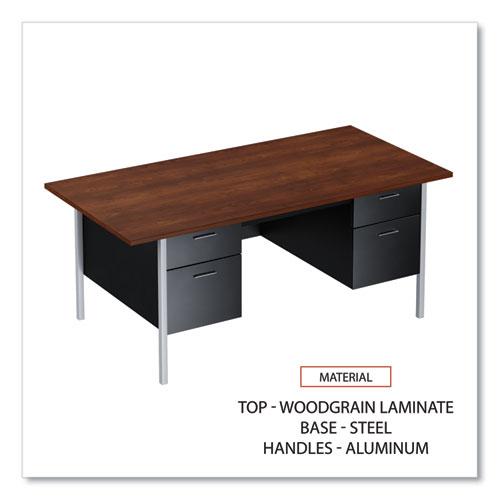 Double Pedestal Steel Desk, 72" x 36" x 29.5", Mocha/Black, Chrome-Plated Legs. Picture 5