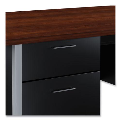 Double Pedestal Steel Desk, 72" x 36" x 29.5", Mocha/Black, Chrome-Plated Legs. Picture 7