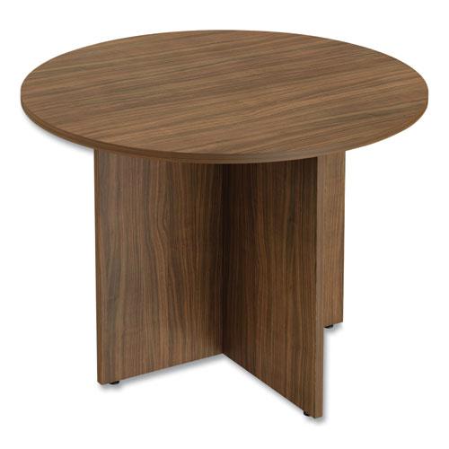 Alera Valencia Round Conference Table with Legs, 42" Diameter x 29.5h, Modern Walnut. Picture 1