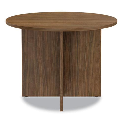 Alera Valencia Round Conference Table with Legs, 42" Diameter x 29.5h, Modern Walnut. Picture 6