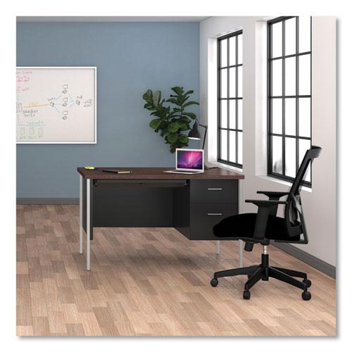 Single Pedestal Steel Desk, 45.25" x 24" x 29.5", Mocha/Black, Chrome Legs. Picture 8