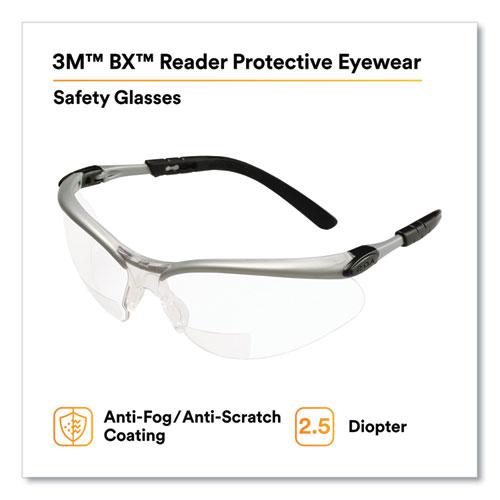 BX Molded-In Diopter Safety Glasses, 2.5+ Diopter Strength, Silver/Black Frame, Clear Lens. Picture 2