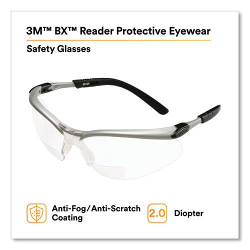 BX Molded-In Diopter Safety Glasses, 2.0+ Diopter Strength, Silver/Black Frame, Clear Lens. Picture 2