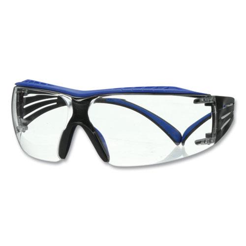 SecureFit Protective Eyewear, 400 Series, Blue/Gray Plastic Frame, Clear Polycarbonate Lens. Picture 1