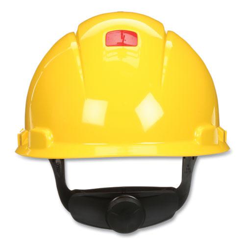 SecureFit H-Series Hard Hats, H-700 Vented Cap with UV Indicator, 4-Point Pressure Diffusion Ratchet Suspension, Yellow. Picture 2