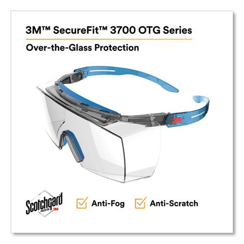 SecureFit Protective Eyewear, 3700 OTG Series, Blue Plastic Frame, Clean Polycarbonate Lens. Picture 3
