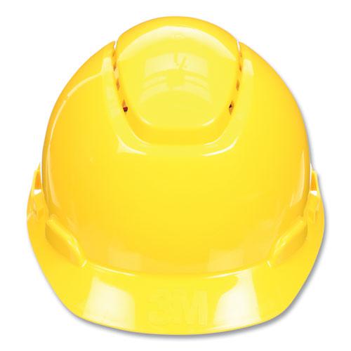 SecureFit H-Series Hard Hats, H-700 Vented Cap with UV Indicator, 4-Point Pressure Diffusion Ratchet Suspension, Yellow. Picture 1