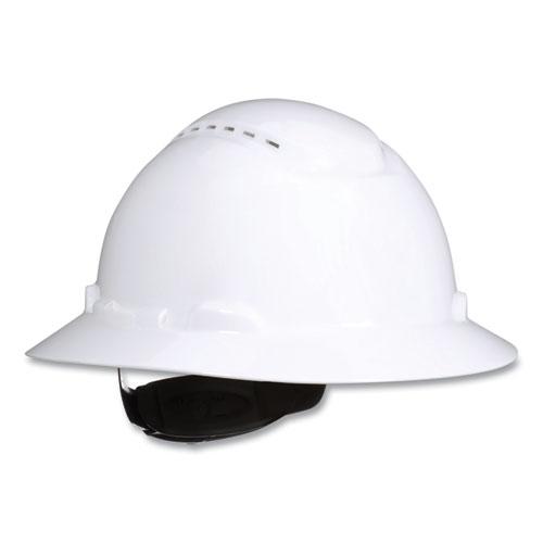 SecureFit H-Series Hard Hats, H-800 Vented Hat with UV Indicator, 4-Point Pressure Diffusion Ratchet Suspension, White. Picture 1