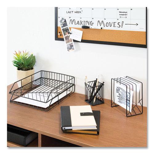 Vena Desktop Organization Kit, 8 Compartments, Letter Sorter, Paper Tray, Pencil Cup, Black, Metal. Picture 2
