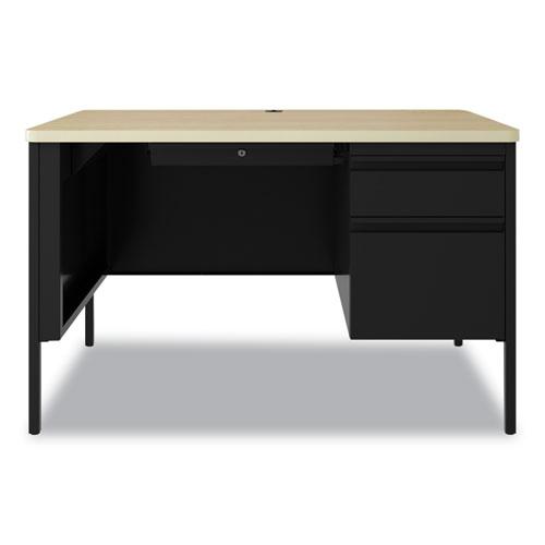 Teachers Pedestal Desks, One Right-Hand Pedestal: Box/File Drawers, 48" x 30" x 29.5", Maple/Black. Picture 3
