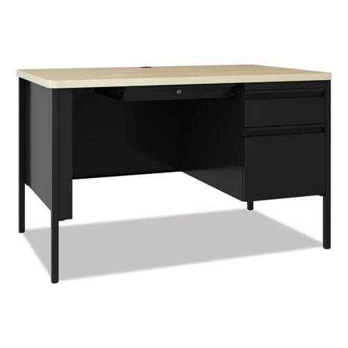 Teachers Pedestal Desks, One Right-Hand Pedestal: Box/File Drawers, 48" x 30" x 29.5", Maple/Black. Picture 1