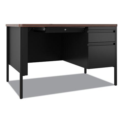 Teachers Pedestal Desks, One Right-Hand Pedestal: Box/File Drawers, 48" x 30" x 29.5", Walnut/Black. Picture 1