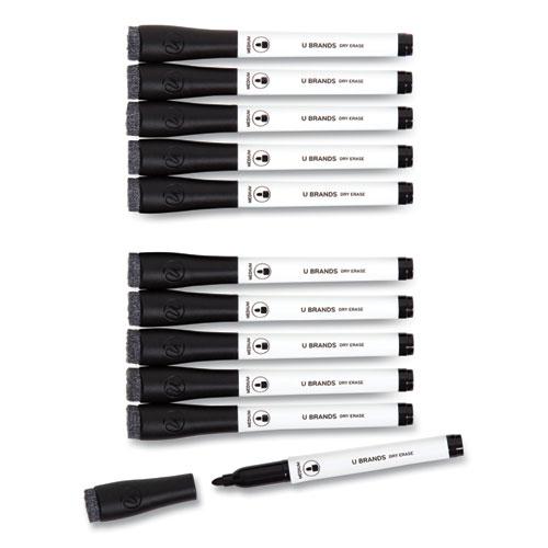 Medium Point Low-Odor Dry-Erase Markers with Erasers, Medium Bullet Tip, Black, Dozen. Picture 1