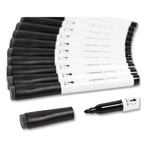 Medium Point Low-Odor Dry-Erase Markers with Erasers, Medium Bullet Tip, Black, Dozen. Picture 3