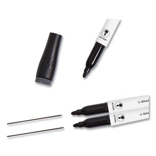 Medium Point Low-Odor Dry-Erase Markers with Erasers, Medium Bullet Tip, Black, Dozen. Picture 4