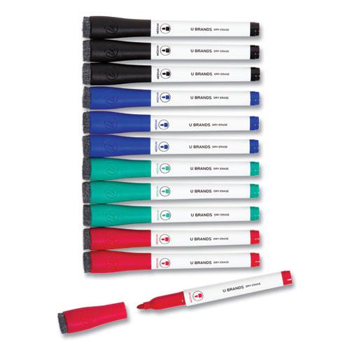 Medium Point Low-Odor Dry-Erase Markers with Erasers, Medium Bullet Tip, Assorted Colors, 12/Pack. Picture 1