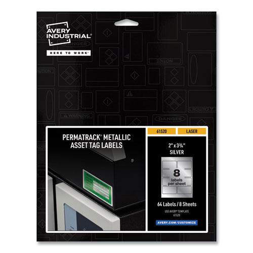 PermaTrack Metallic Asset Tag Labels, Laser Printers, 2 x 3.75, Silver, 8/Sheet, 8 Sheets/Pack. Picture 1