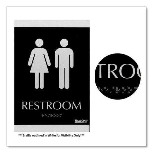 Century Series Office Sign, Men/Women Restroom, 6 x 9, Black/Silver. Picture 3