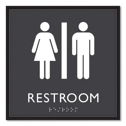 ADA Sign, Unisex Restroom, Plastic, 8 x 8, Clear/White. Picture 1