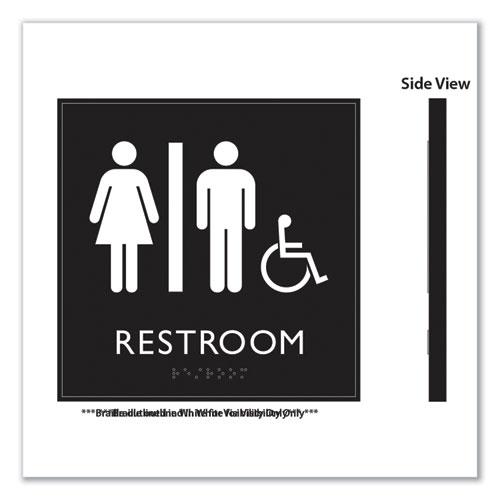 ADA Sign, Unisex Accessible Restroom, Plastic, 8 x 8, Clear/White. Picture 2