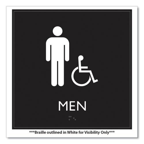 ADA Sign, Men Accessible, Plastic, 8 x 8, Clear/White. Picture 2