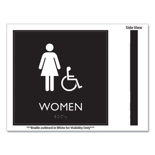 ADA Sign, Women Accessible, Plastic, 8 x8, Clear/White. Picture 2