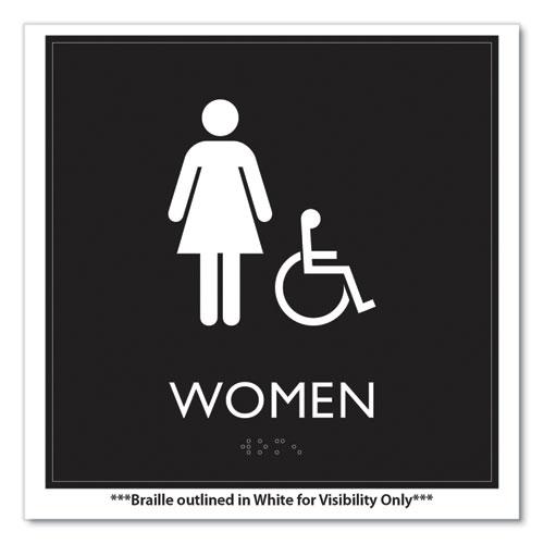 ADA Sign, Women Accessible, Plastic, 8 x8, Clear/White. Picture 3