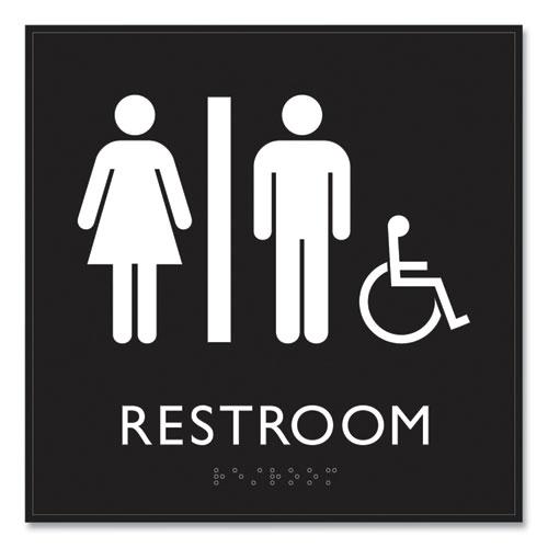 ADA Sign, Unisex Accessible Restroom, Plastic, 8 x 8, Clear/White. Picture 3