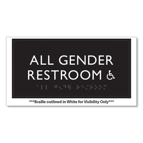 ADA Sign, All Gender Restroom Accessible, Plastic, 4 x 4, Clear/White. Picture 2