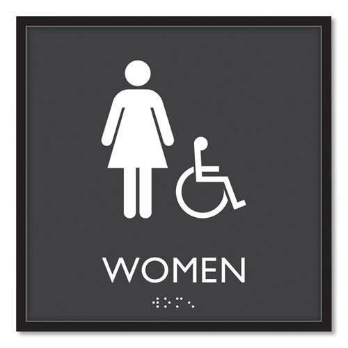 ADA Sign, Women Accessible, Plastic, 8 x8, Clear/White. Picture 1