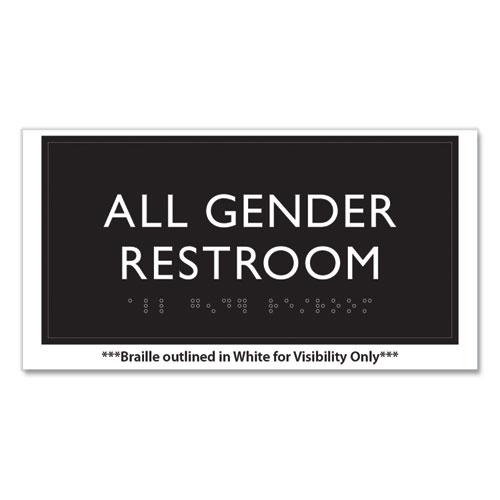 ADA Sign, All Gender Restroom, Plastic, 4 x 4, Clear/White. Picture 2