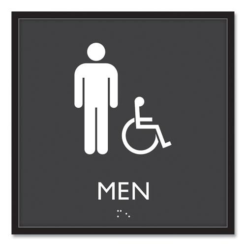 ADA Sign, Men Accessible, Plastic, 8 x 8, Clear/White. Picture 1