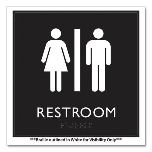 ADA Sign, Unisex Restroom, Plastic, 8 x 8, Clear/White. Picture 2