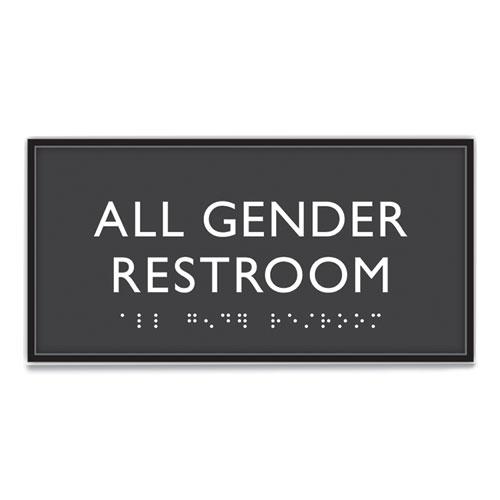 ADA Sign, All Gender Restroom, Plastic, 4 x 4, Clear/White. Picture 1