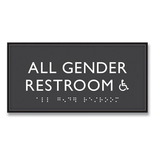 ADA Sign, All Gender Restroom Accessible, Plastic, 4 x 4, Clear/White. Picture 1