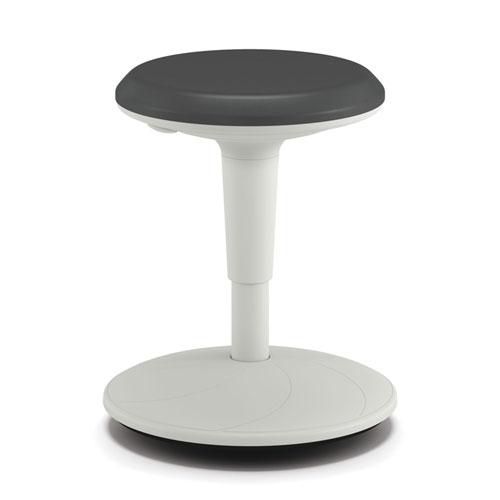 Revel Adjustable Height Fidget Stool, Backless, Supports Up to 250 lb, 13.75" to 18.5" Seat Height, Charcoal Seat, White Base. Picture 1