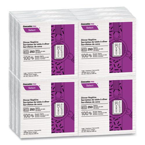 Select Dinner Napkins, 1-Ply, White, 15.5 x 16, 250/Pack, 12/Carton. Picture 4