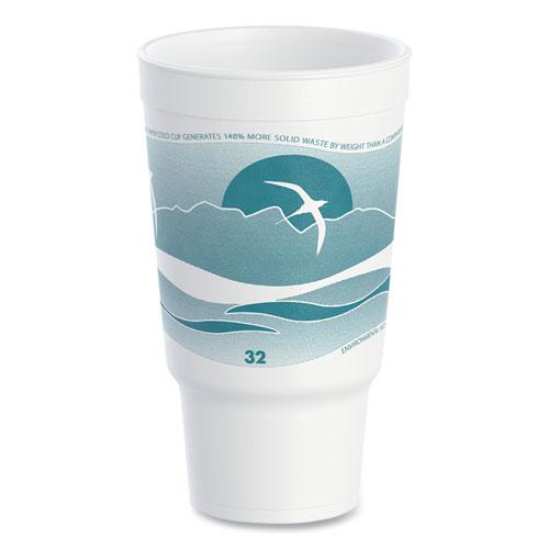 Horizon Hot/Cold Foam Drinking Cups, 32 oz, Teal/White, 16/Bag, 25 Bags/Carton. Picture 1