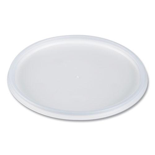 Plastic Lids for Foam Containers, Flat, Vented, Fits 24-32 oz, Translucent, 100/Pack, 5 Packs/Carton. Picture 1