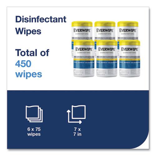 Disinfectant Wipes, 1-Ply, 7 x 7, Lemon, White, 75/Canister, 6 Canisters/Carton. Picture 2