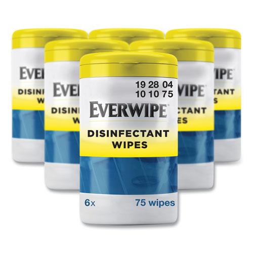 Disinfectant Wipes, 1-Ply, 7 x 7, Lemon, White, 75/Canister, 6 Canisters/Carton. Picture 1