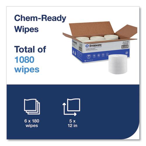Chem-Ready Dry Wipes, 1-Ply, 5 x 2.16, Unscented, White, 180/Roll, 6 Rolls/Carton. Picture 2