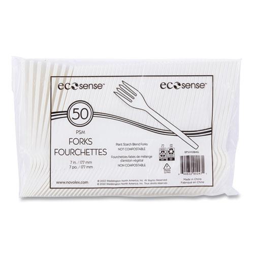 EcoSense Renewable Plant Starch Cutlery, Fork, 7", 50/Pack, 20 Packs/Carton. Picture 4