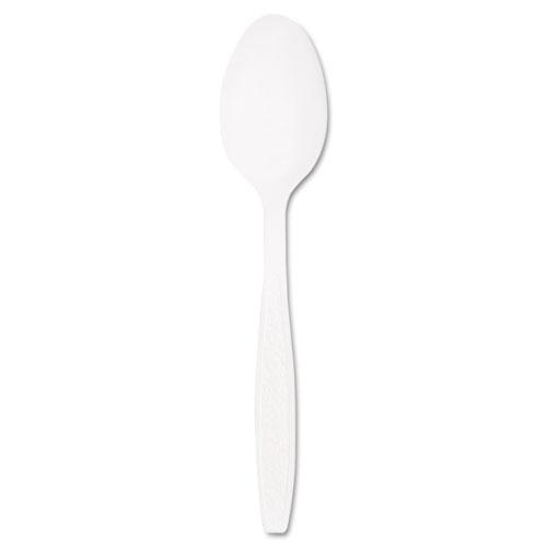 Guildware Heavyweight Plastic Teaspoons, White, 100/Box, 10 Boxes/Carton. The main picture.