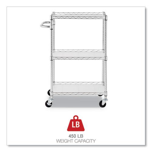 Three-Shelf Wire Cart with Liners, Metal, 3 Shelves, 450 lb Capacity, 24" x 16" x 39", Silver. Picture 5